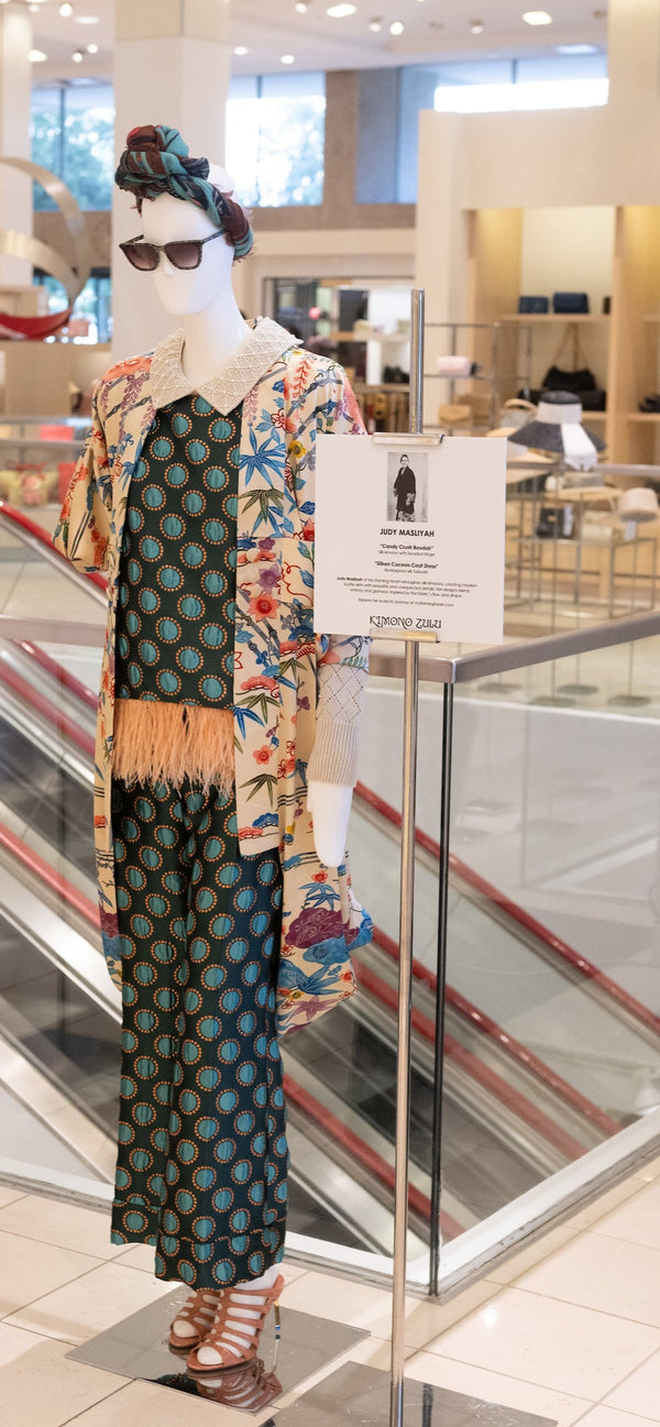 "Silken Cocoon Coat Dress" Reimagined Vintage Kimono - Kimono Zulu Artist Collaboration with Judy Masliyah